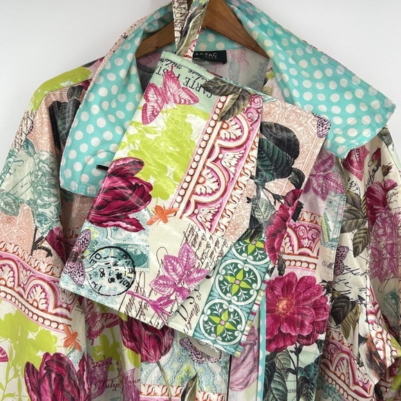 Mycra Pac Wms Rain Jacket 2X Multicolor Floral Botanical Postcard Art Travel - Picture 4 of 12